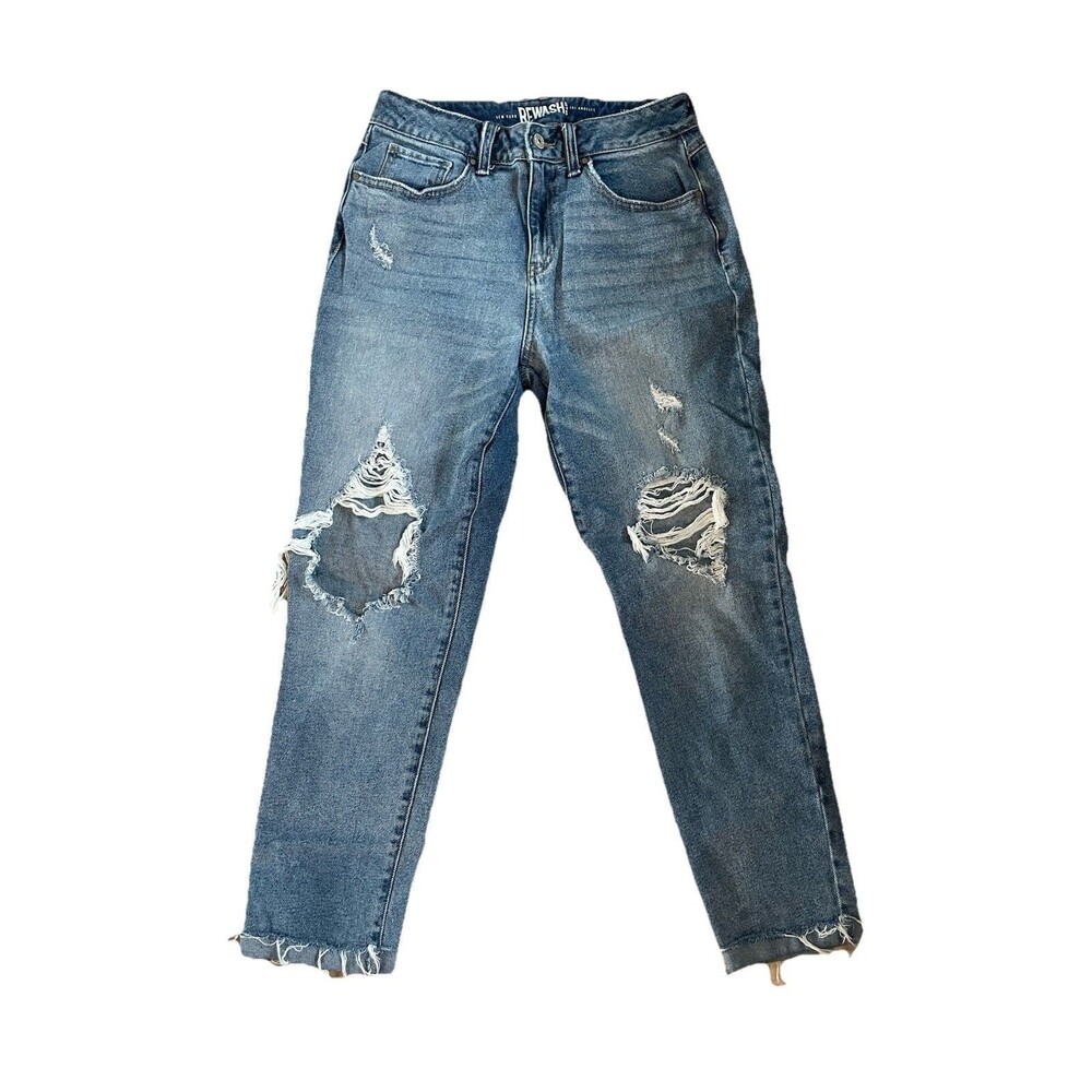 Rewash Brand Womens Ripped Jeans Size 5 Super High Rise Mom Blue Pants